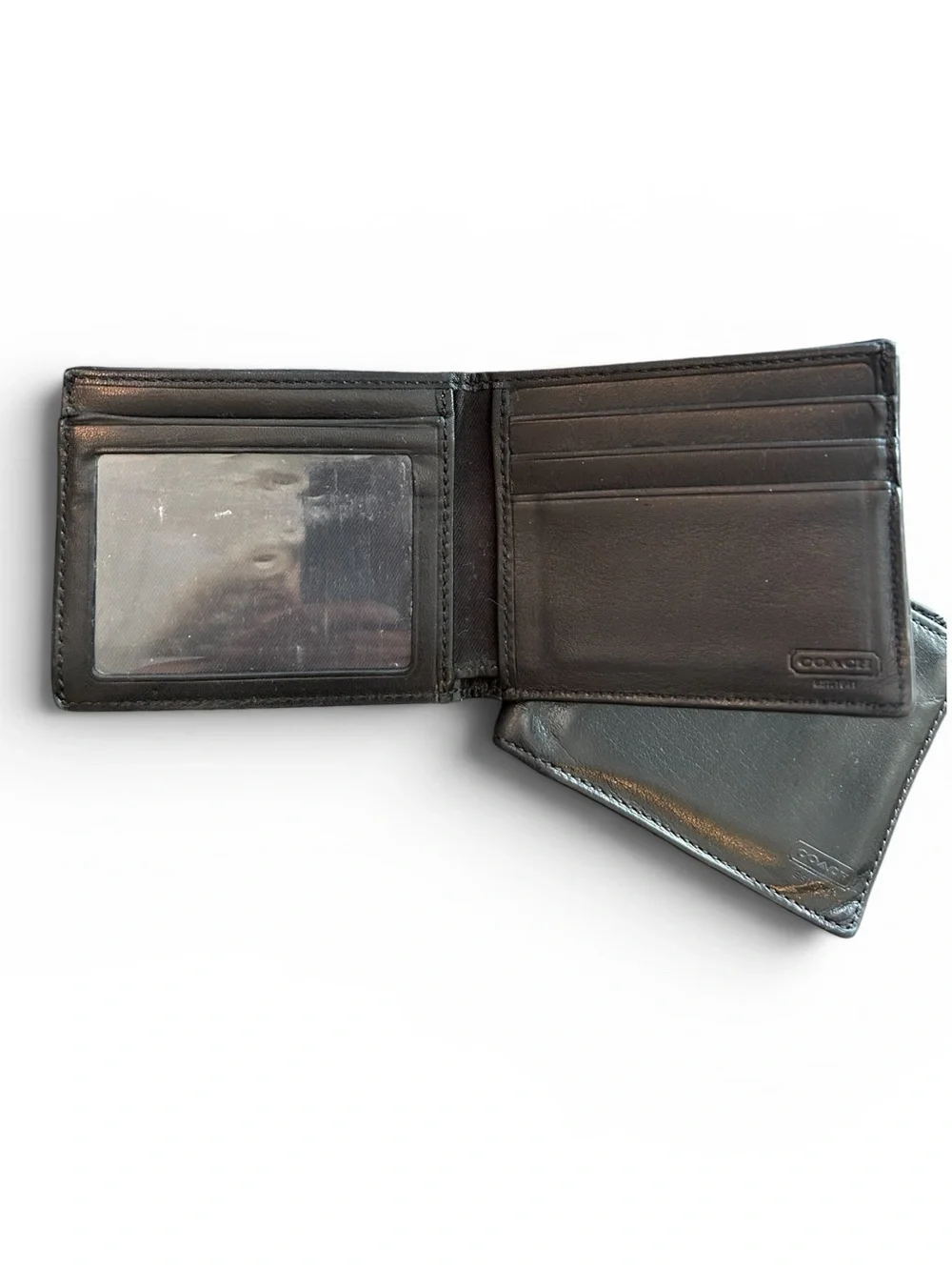 Coach Bundle Vintage Men's Black Leather Bi-Fold Card Wallet - Embossed Logo